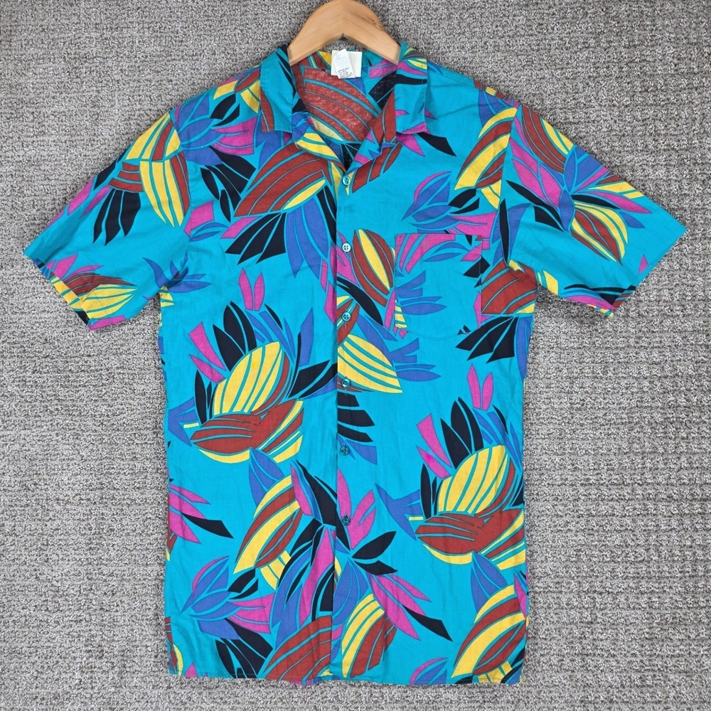 Vintage Wrangler Coolers Mens Hawaiian Floral Short Sleeve Button Up Shirt Med‎
